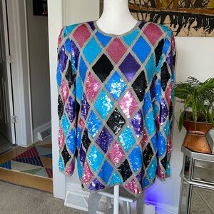 Vintage 1970’s Joan Leslie Harlequin Sequins Top